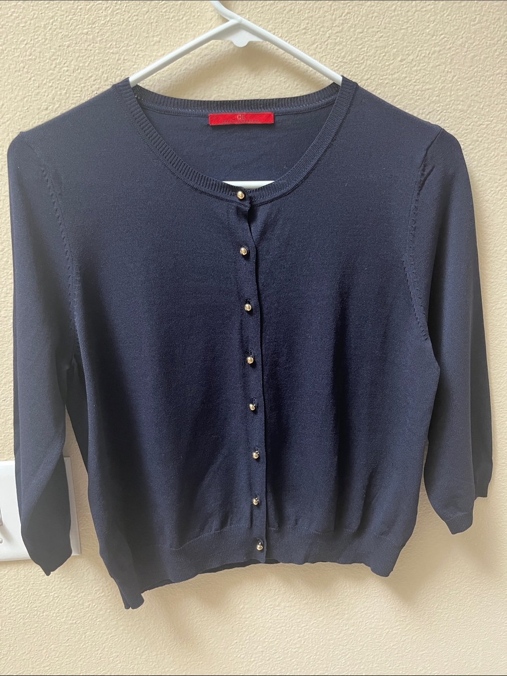 CH Carolina Herrera Navy Pearl-Button Cardigan M